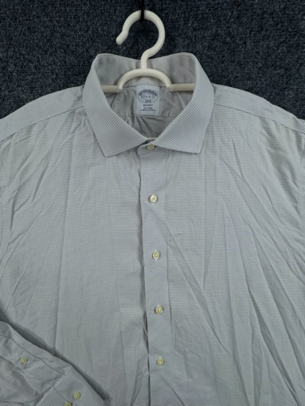 Brooks Brothers Non-Iron Gray White Check Regent All Cotton 17.5 6/7 Preppy Mens